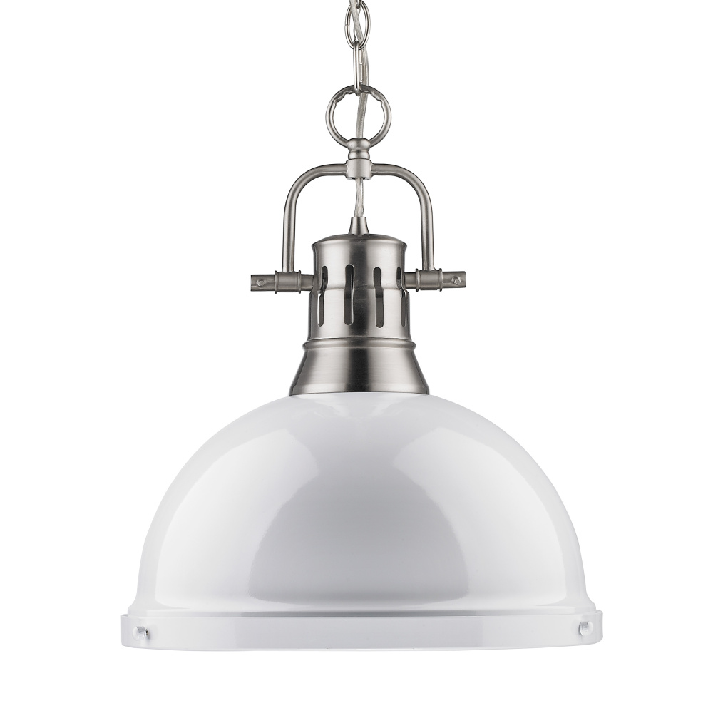 Yep by Golden Lighting Duncan 1-light 14in Chain Hung Pendant in Pewter and White shade